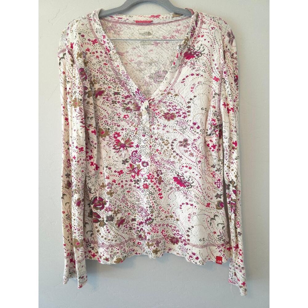 The North Face floral thermal henley top boho granola girl M
